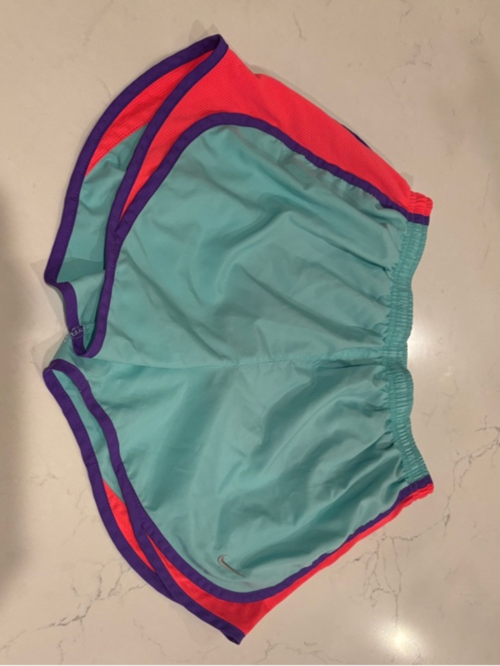Nike Women's Teal Athletic Shorts with Pink and Purple Trim